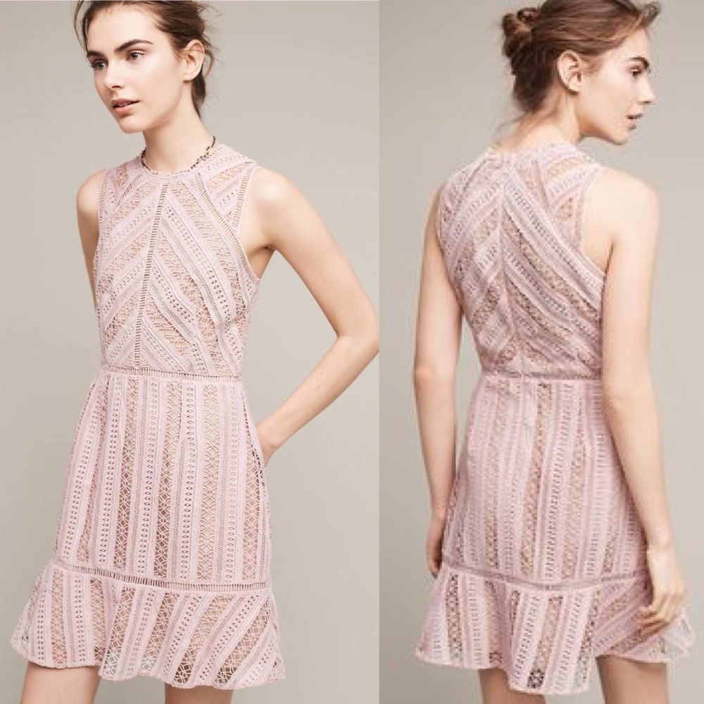 Anthropologie Pink Lace Mini Dress
